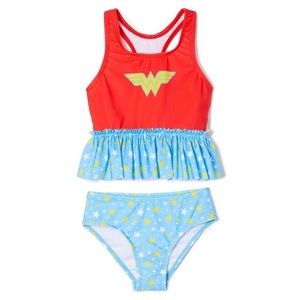 Wonder Woman Blue & Red Tankini Swimsuit Set 2T